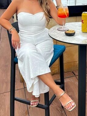 Club Monaco White Strapless Wide Leg Jumpsuit